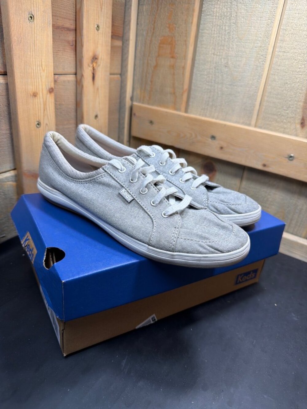Keds Womens 7 Tour Chambray Grey Low Top Lace Up Sneakers Shoes WF66566